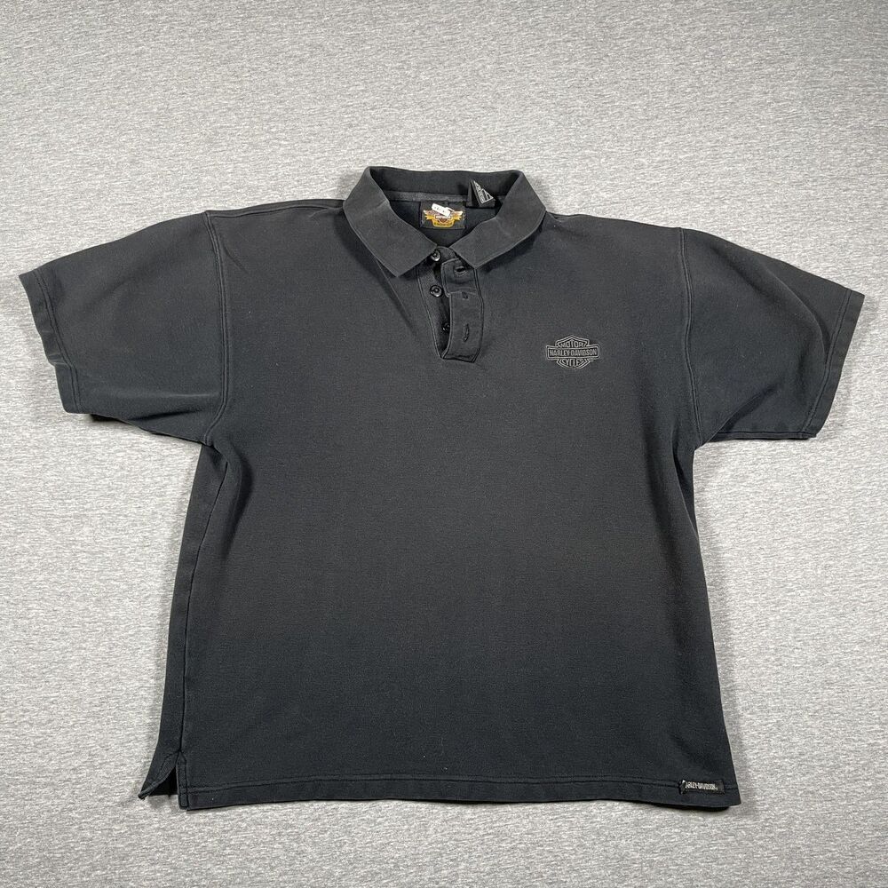 Harley-Davidson Polo Mens L Black 100% Cotton Collared Short Sleeve Shirt